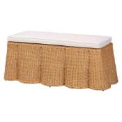 bali & pari Palm Scallop Natural Rattan Ottoman with Cushion - Handwoven Wicker Accent Bench for Living Room, Bedroom or Entryway, Coastal Boho Style Accent Furniture, Rectangle Baxton Studio restaurant furniture, hotel furniture, commercial furniture, wholesale living room furniture, wholesale ottoman, classic ottoman